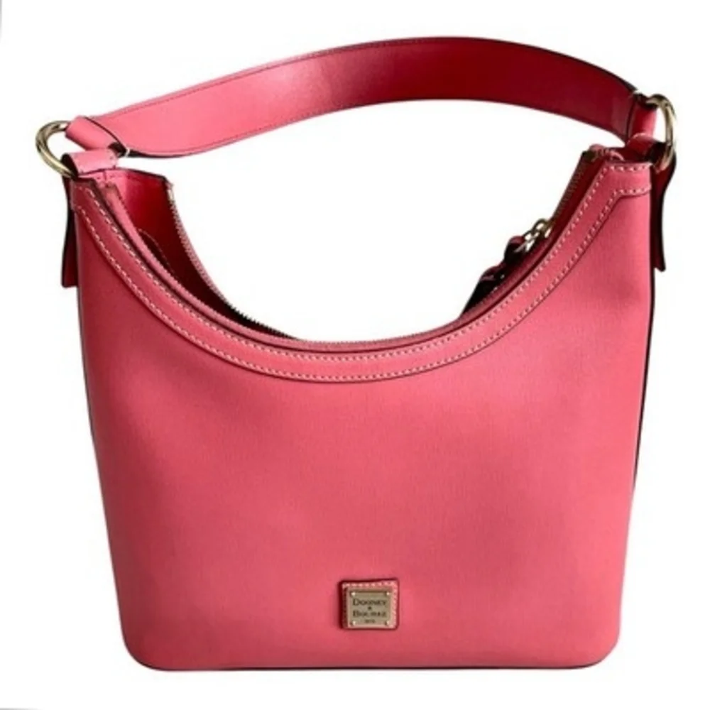 Dooney & Bourke Womens Pink Pebble Grain Leather Gold Logo Hobo Shoulder Bag